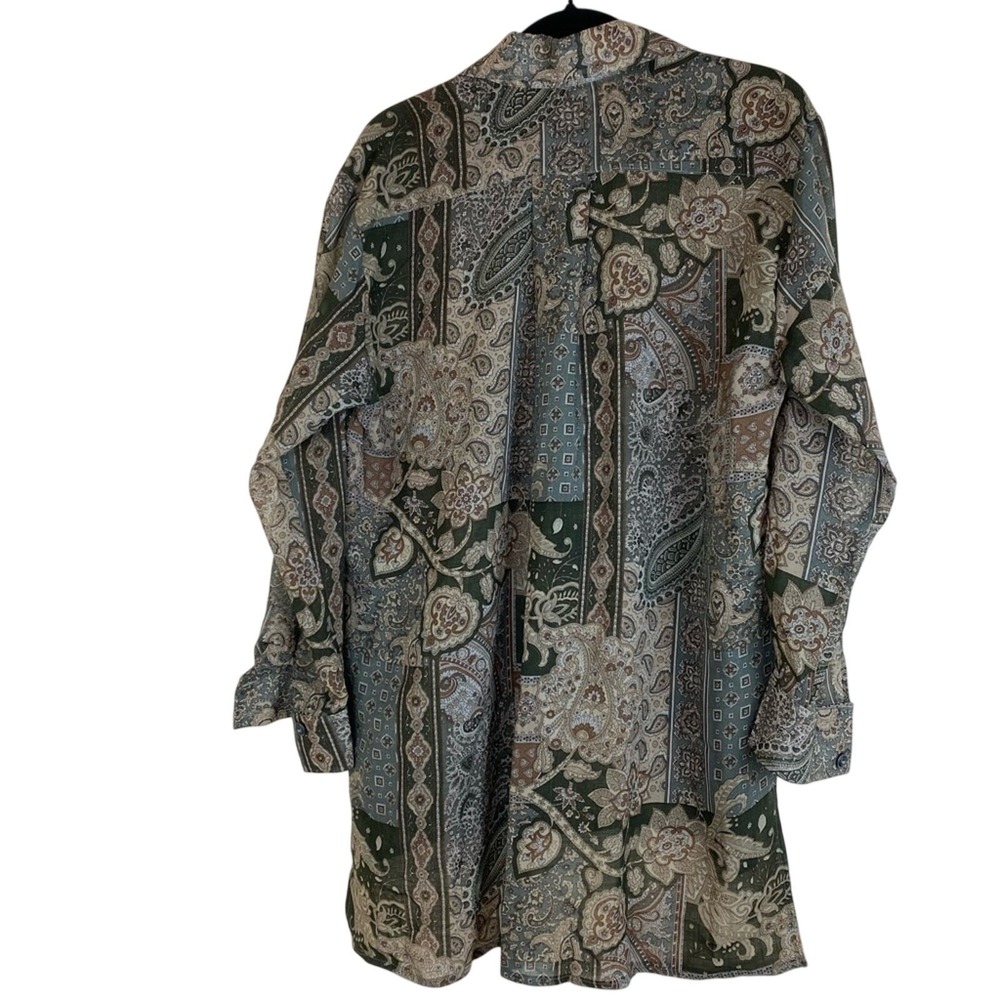Vintage Aquascutum Paisley Patchwork Earthy Tone Wool blend Sheer Tunic Top 8 - Picture 2 of 7